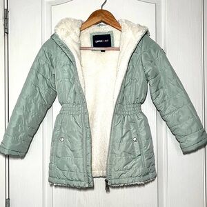 Limited Too Mint Green Puffer Jacket with Faux Fur-Lined, Size 7-8